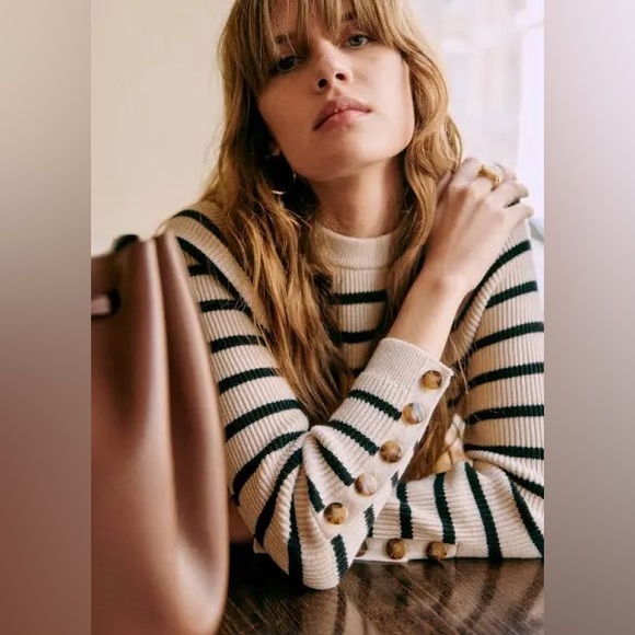 Sezane Sweaters - Sezane Sami Jumper Natural / Navy Size Small